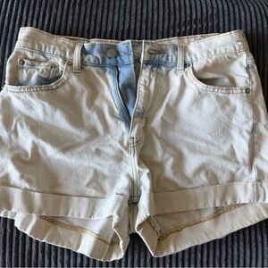 Women's Light Cream Denim Roll-Hem Shorts